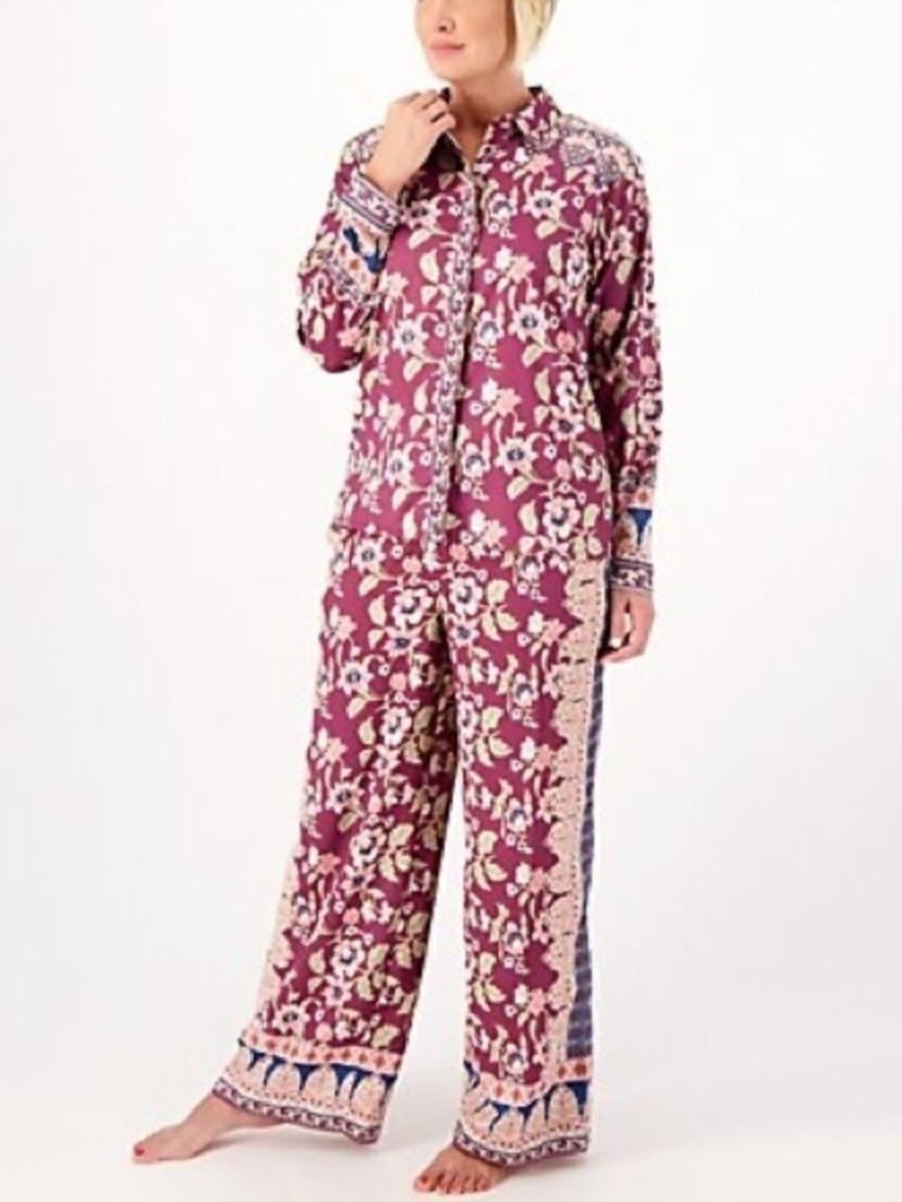 Tolani Zadie Notched Collar Top & Relaxed Fit Pant Pajama Set